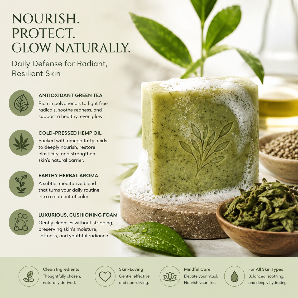 YANCHEN™ Botanical Hemp Seed Green Tea Rejuvenating Bar